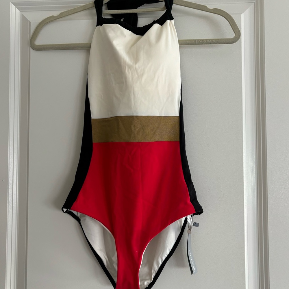 Color block halter one piece swimsuit